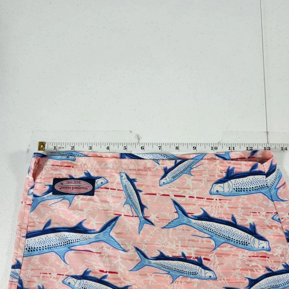 Vineyard Vines Men XL Pink Tarpon Fish Print Swim Trunks Mesh Lined Board Shorts